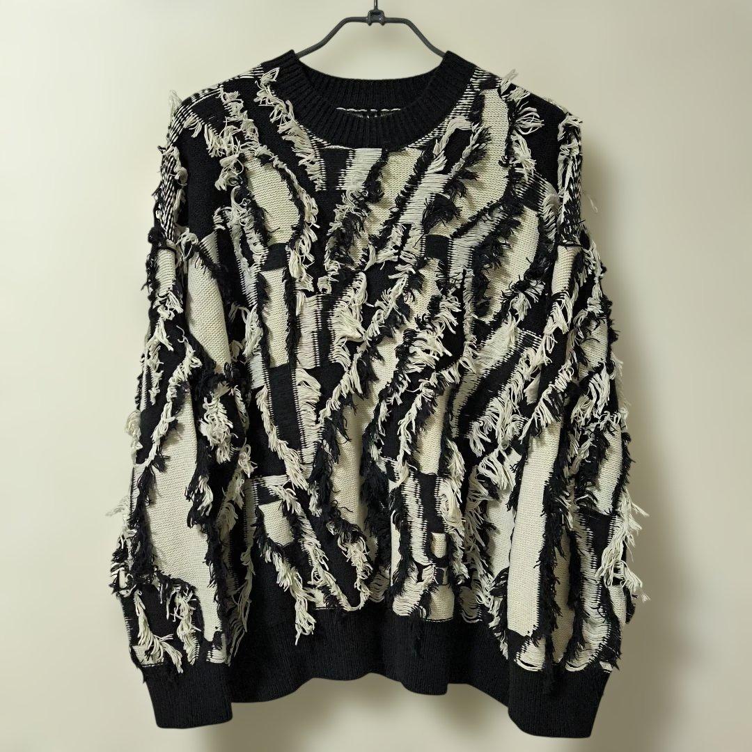 美品✨MAISON SPECIAL★オーバーサイズ/フリンジ/立体ゼブラ/ニット