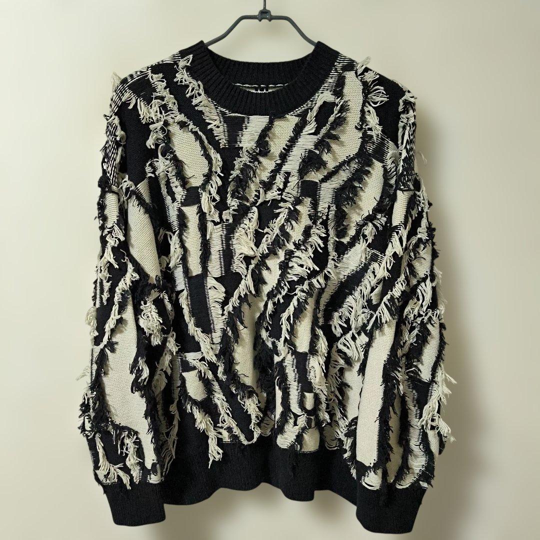 美品✨MAISON SPECIAL★オーバーサイズ/フリンジ/立体ゼブラ/ニット