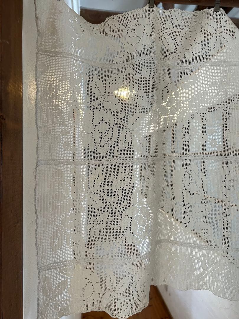 フランス　アンティーク　手編みクロッシェレース　テーブルクロス　カーテン