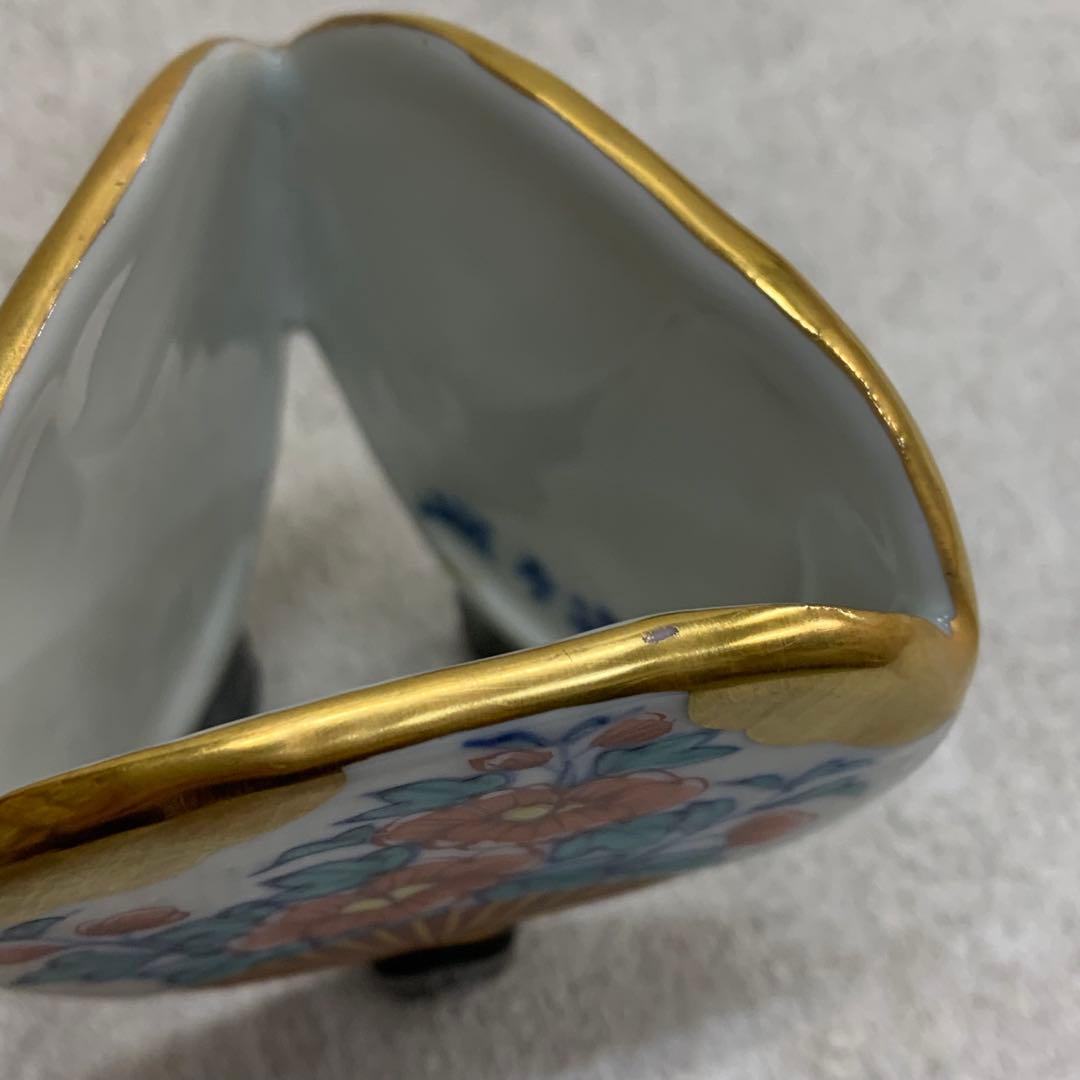 蓋置 高野昭阿弥 団扇 共箱 花鳥 金 茶道具 茶の湯