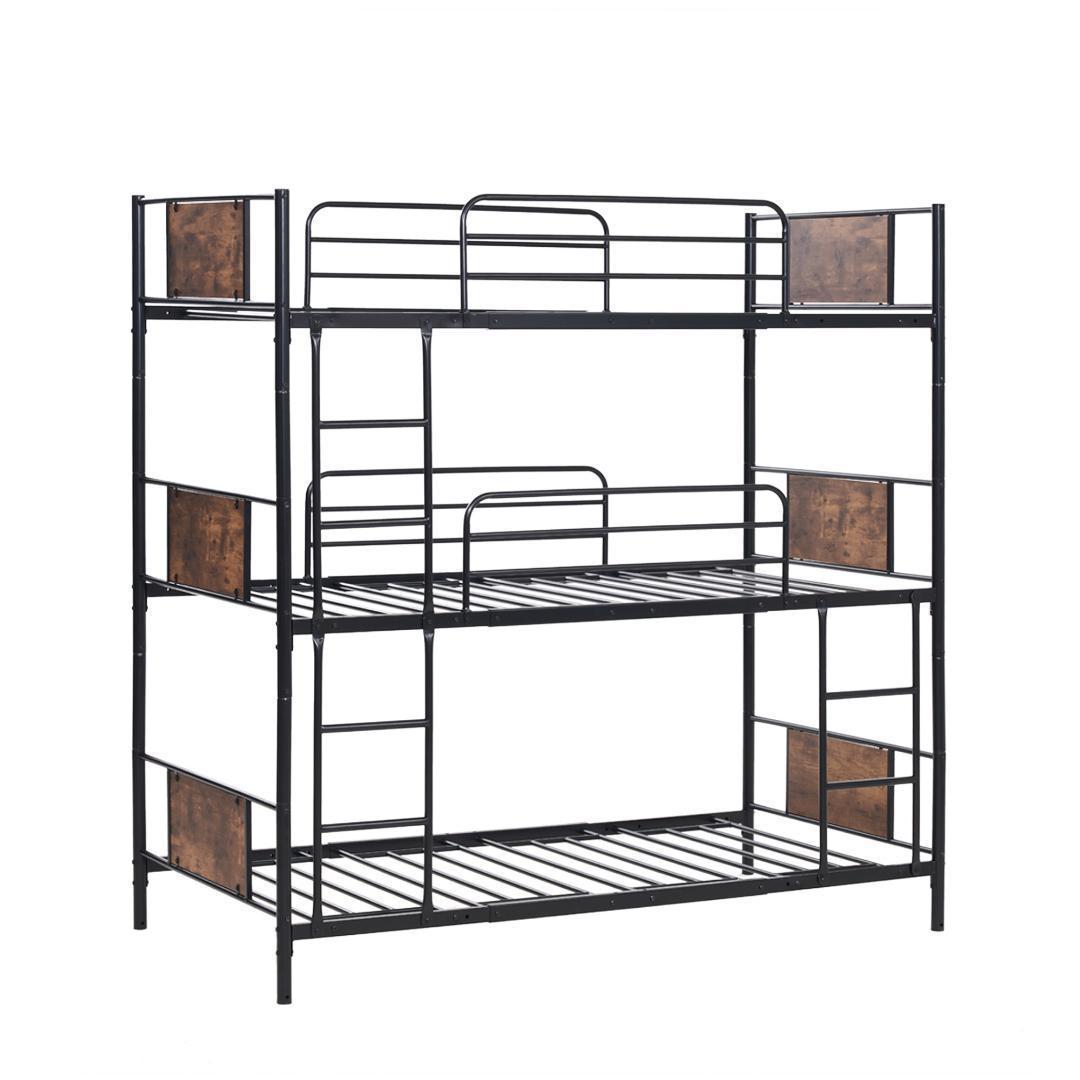 【新作】【ブラック】三段ベッド パイプベッド　分離可能 スチールベッド　耐震