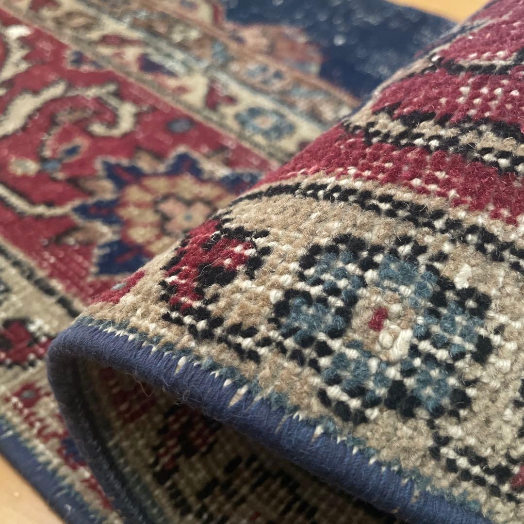 50×150 ロングランナーラグ　ネイビー×レッド　トルコヴィンテージラグ