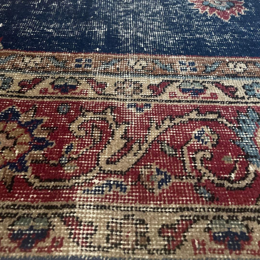 50×150 ロングランナーラグ　ネイビー×レッド　トルコヴィンテージラグ