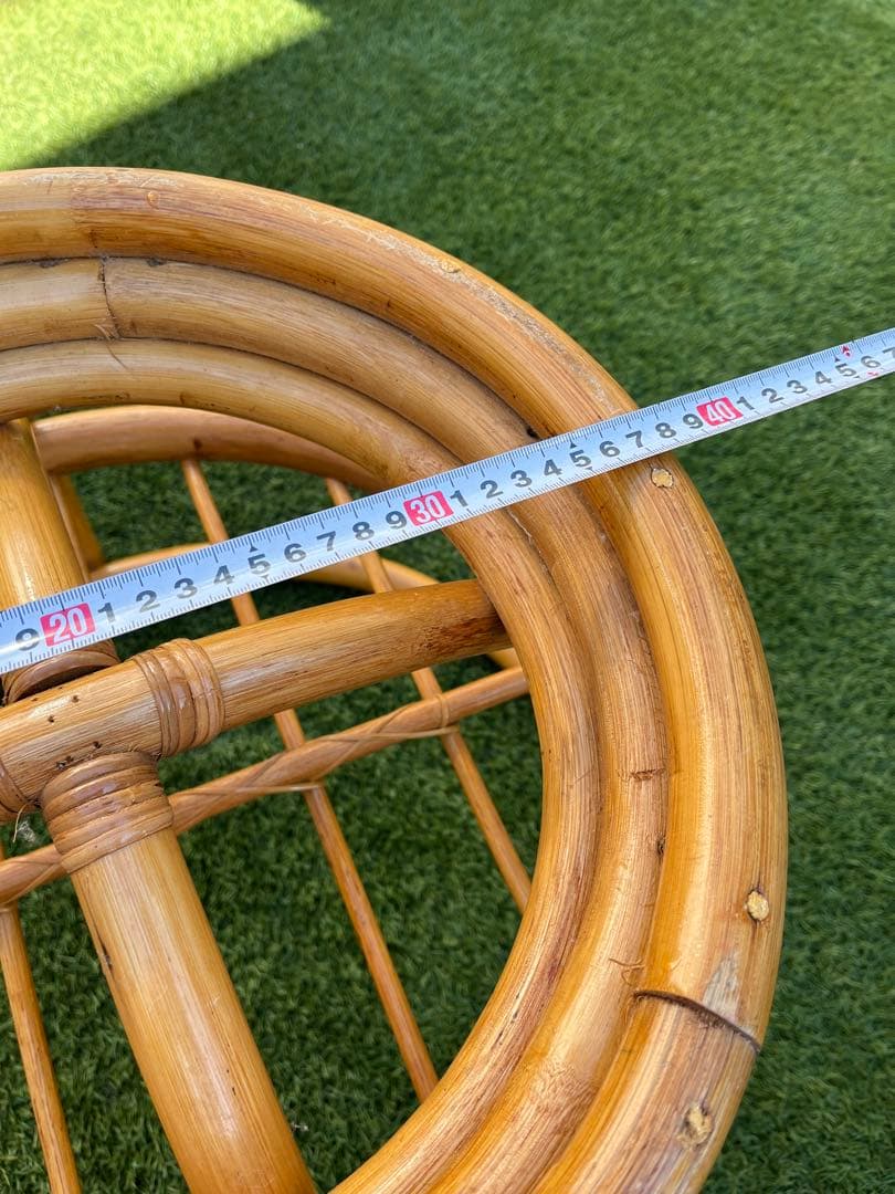 【昭和レトロ】藤 ラタン 丸テーブル　丸椅子セット