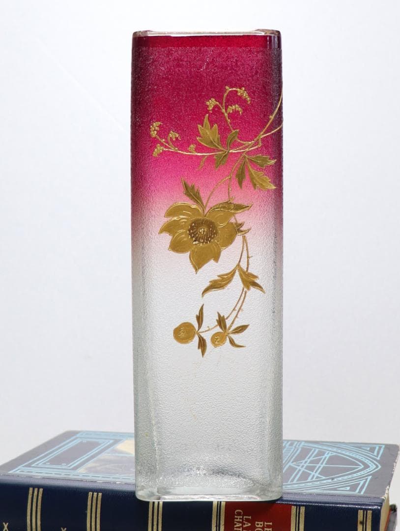 オールド・バカラ 最高級1900年 金彩グラデーション22cm大型スクエア型花瓶