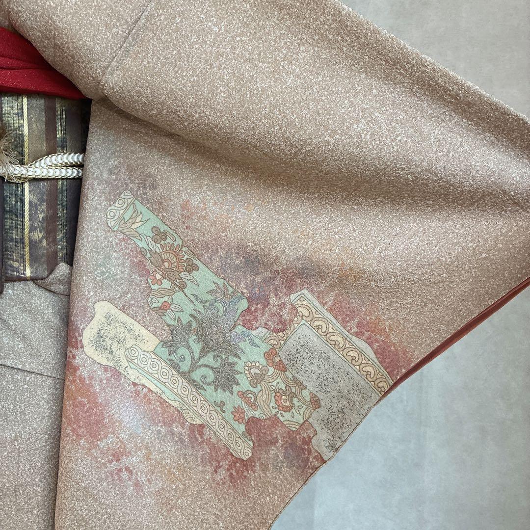 〈長襦袢➕〉訪問着　フルセット　着物　正絹　卒業式　オリエンタル　唐草　J10