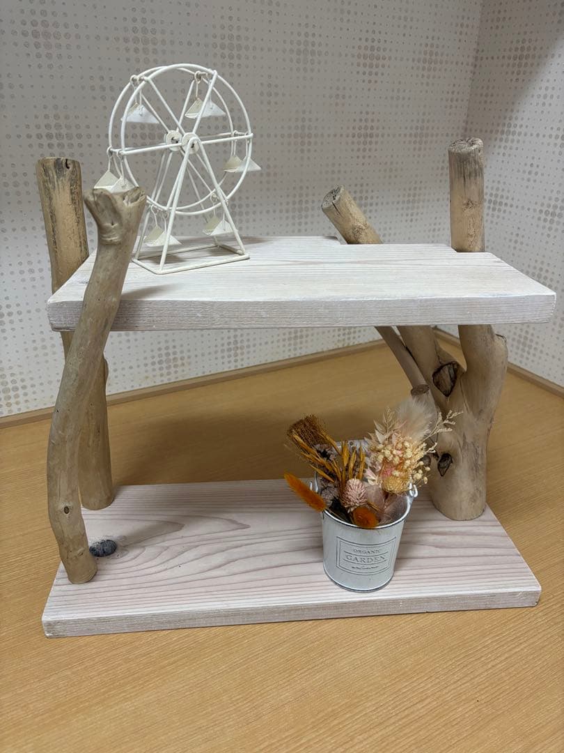 流木を使った木製二段棚