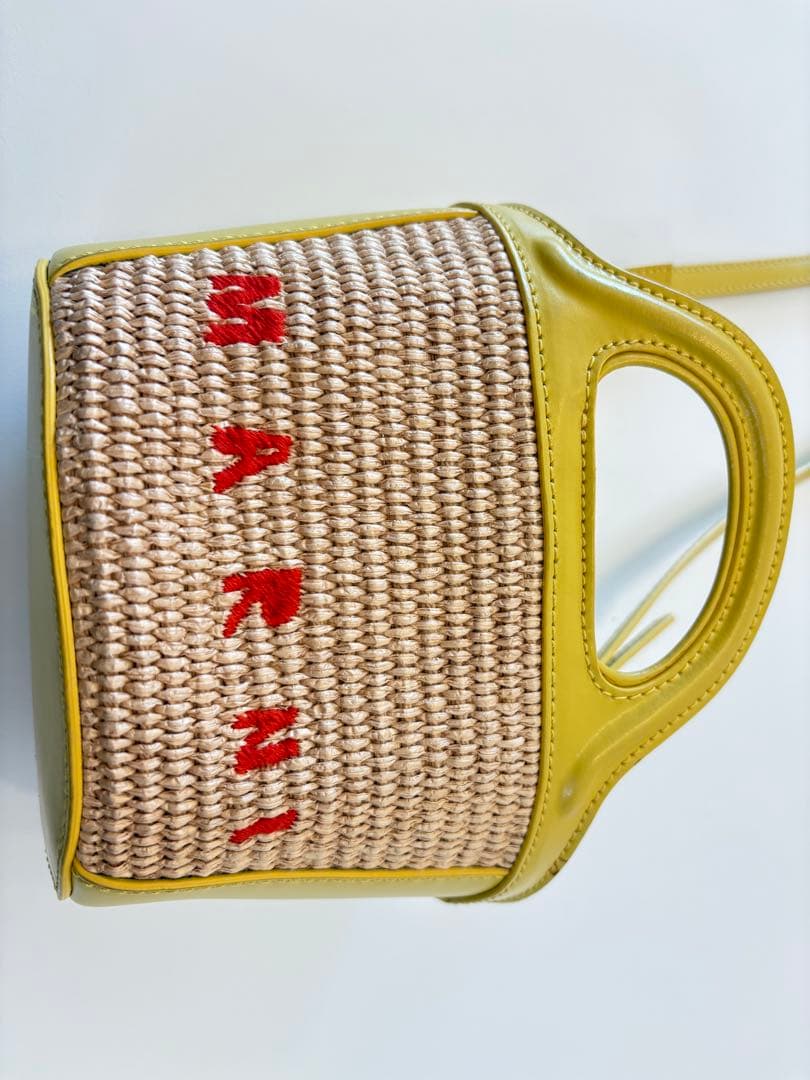 林檎⭐︎ストロー レザー バッグ　マルニ　ショルダーバッグ　カゴバック