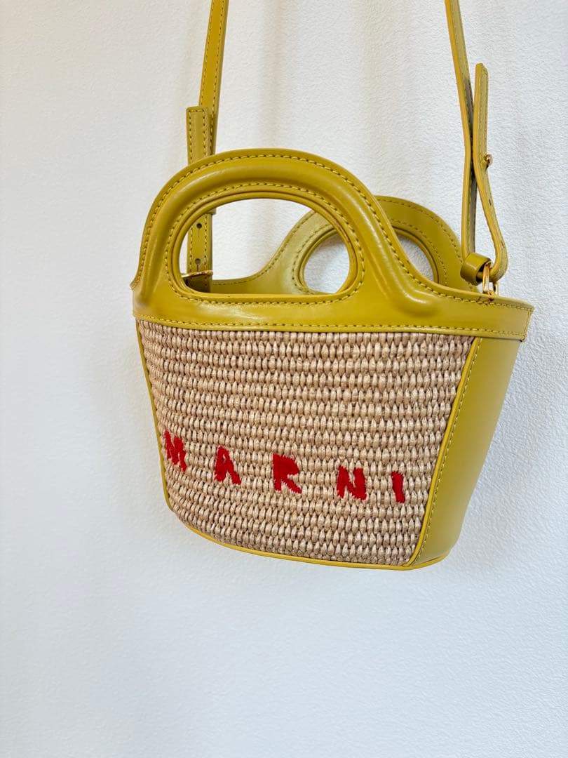 林檎⭐︎ストロー レザー バッグ　マルニ　ショルダーバッグ　カゴバック