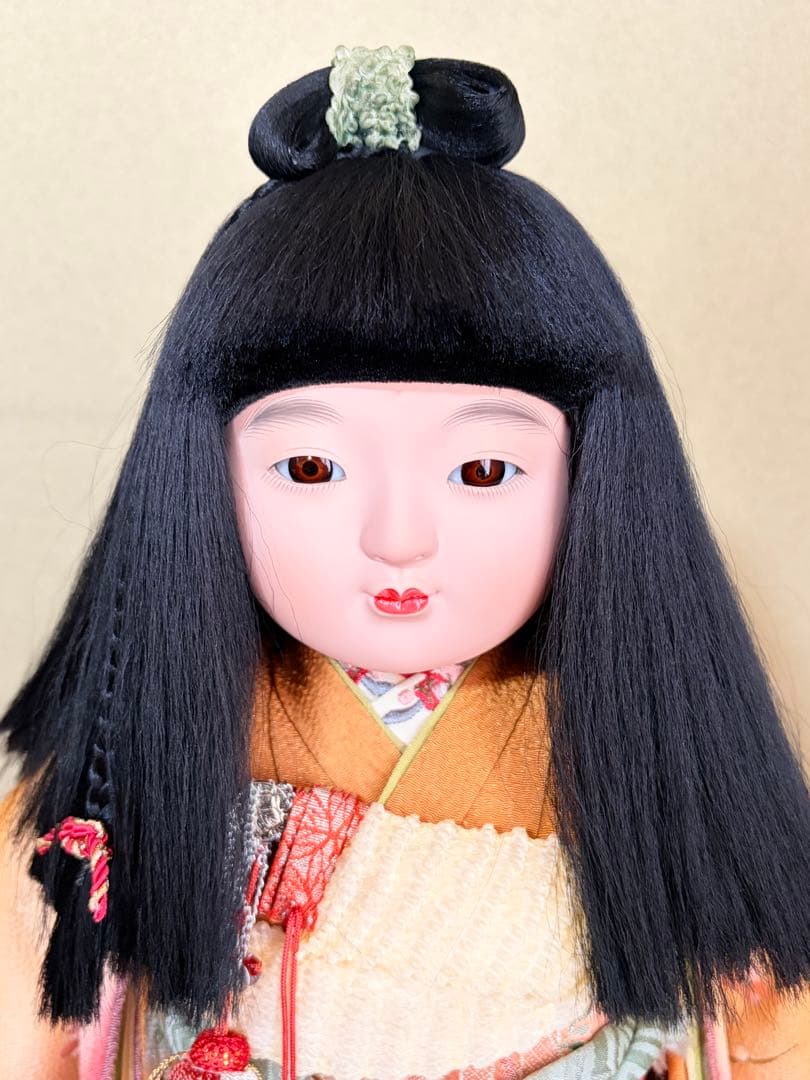 【高級　極美品】市松人形 玉秀作 ペア 男の子 女の子 ガラスケース有　台座付き