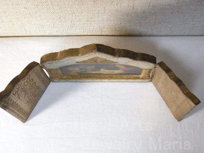 イタリア ヴィンテージ『観幼子イエスと聖母マリア』カルロ・ドルチ３枚続きの祭壇画