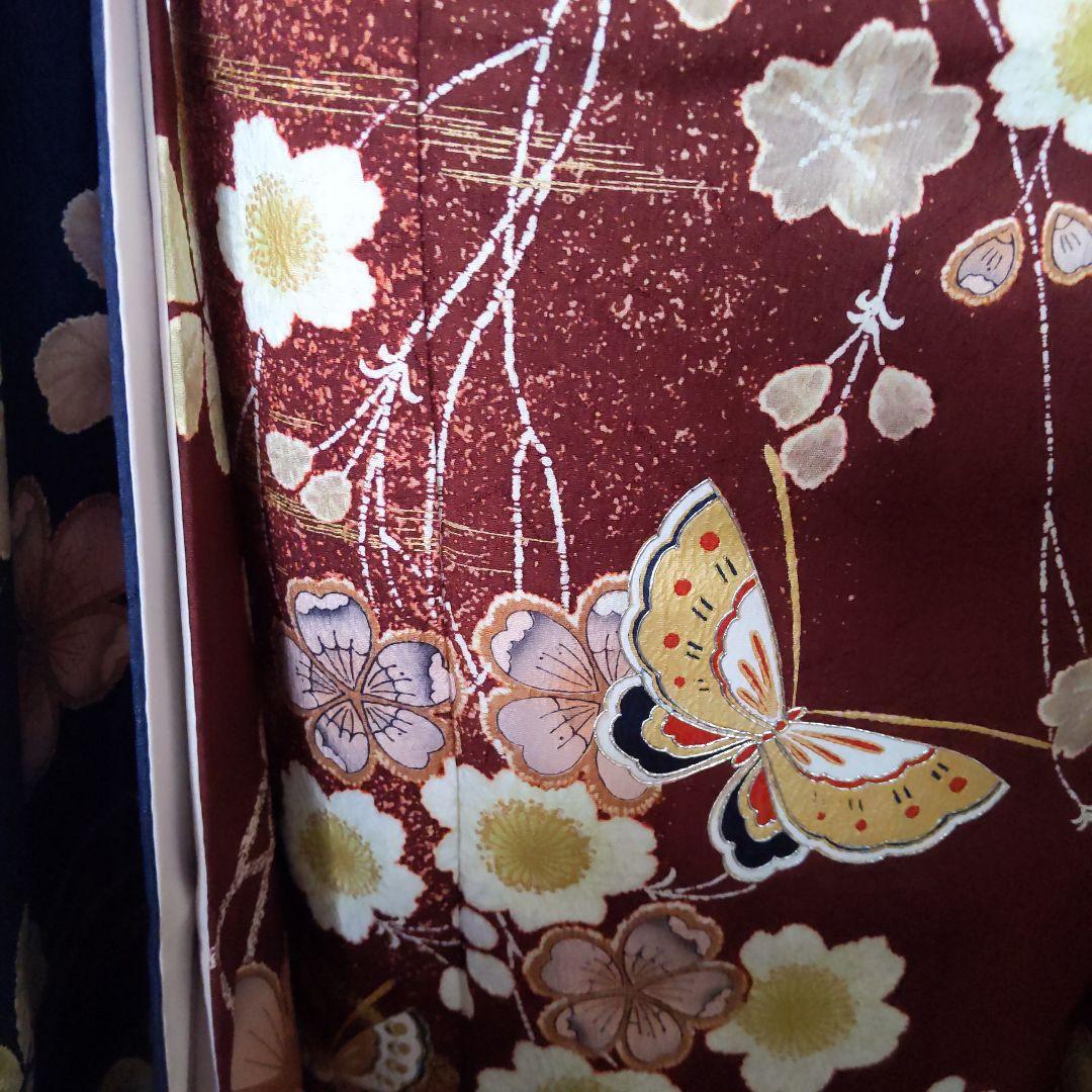 351華やぎ【最終価格】【桜蝶　紺色×ワイン色】【振袖6点フルセット】卒業謝恩会
