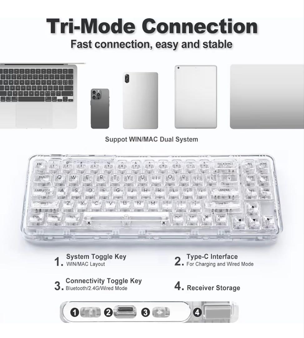 YUNZII X71 メカニカルゲーミングキーボード クリスタルアイス軸ホワイト