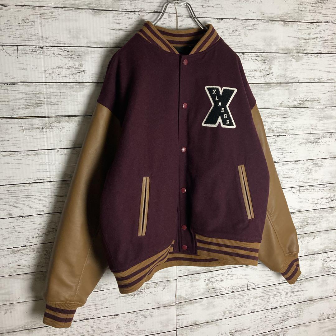 【人気モデル】エクストララージ☆スタジャン　パイルロゴ　L　パープル　ワイン
