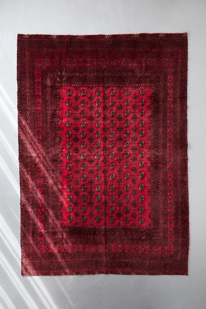 大型ヴィンテージラグ　トライバルラグ　トルクメン族（287×200cm）赤　黒
