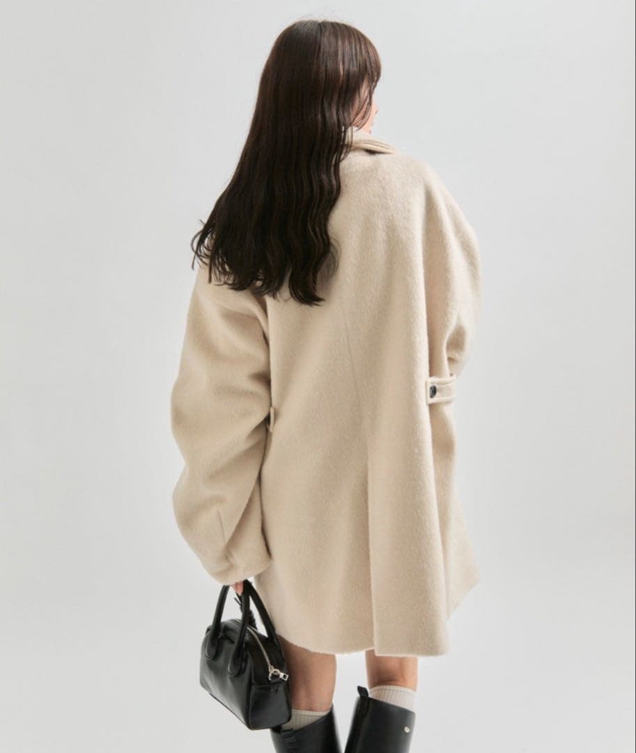 mystic ウール混 シャギーミドルコート アイボリー