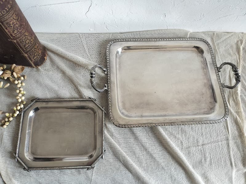 フランス アンティーク 装飾 銀メッキ　トレー 2点セット1900年