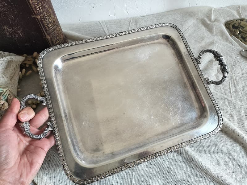 フランス アンティーク 装飾 銀メッキ　トレー 2点セット1900年