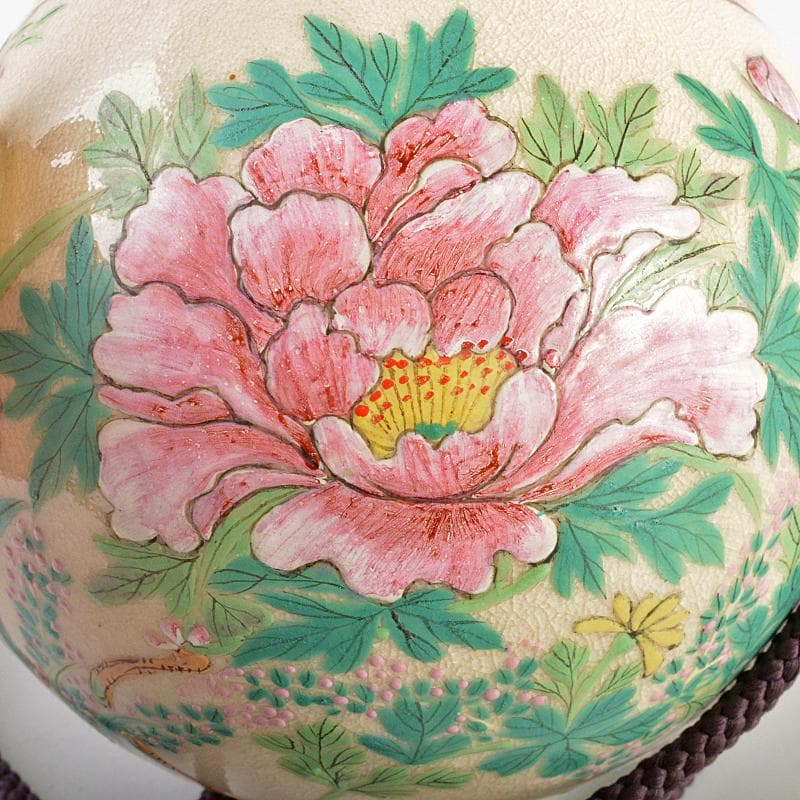 茶道具　京焼　三代　東山深山造　色絵　四季草花文　吊香炉　共布共箱　MR7382