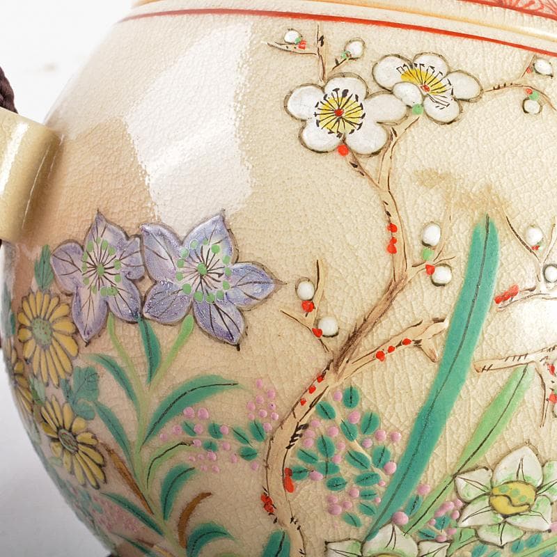 茶道具　京焼　三代　東山深山造　色絵　四季草花文　吊香炉　共布共箱　MR7382