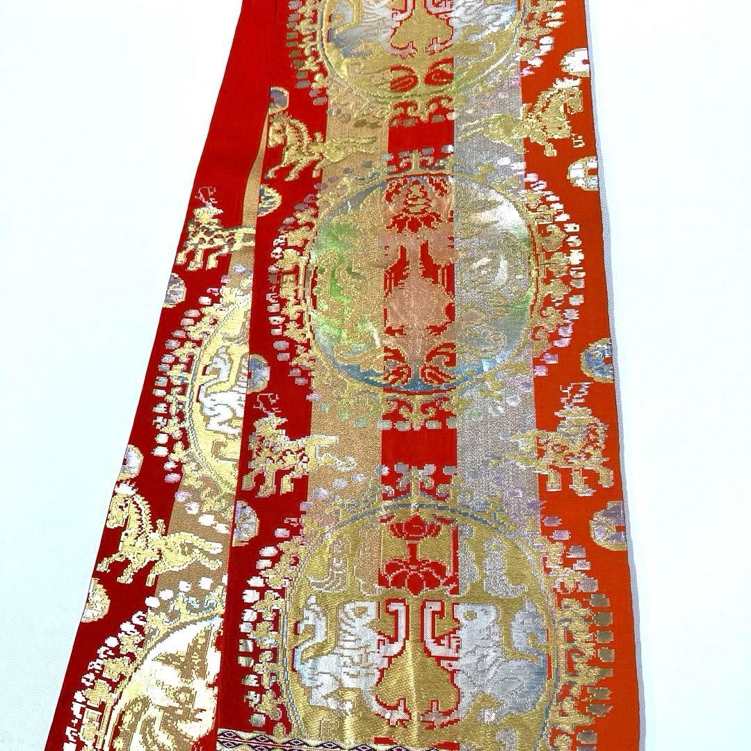 専用帯6047 ●最高級 龍村平蔵製 円文白虎錦 高級 正絹 六通 袋帯