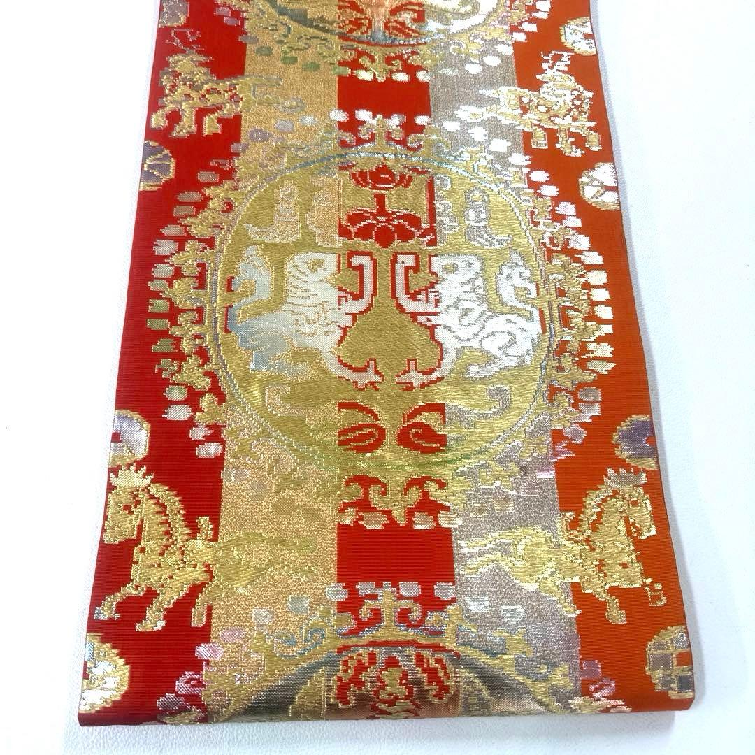 専用帯6047 ●最高級 龍村平蔵製 円文白虎錦 高級 正絹 六通 袋帯