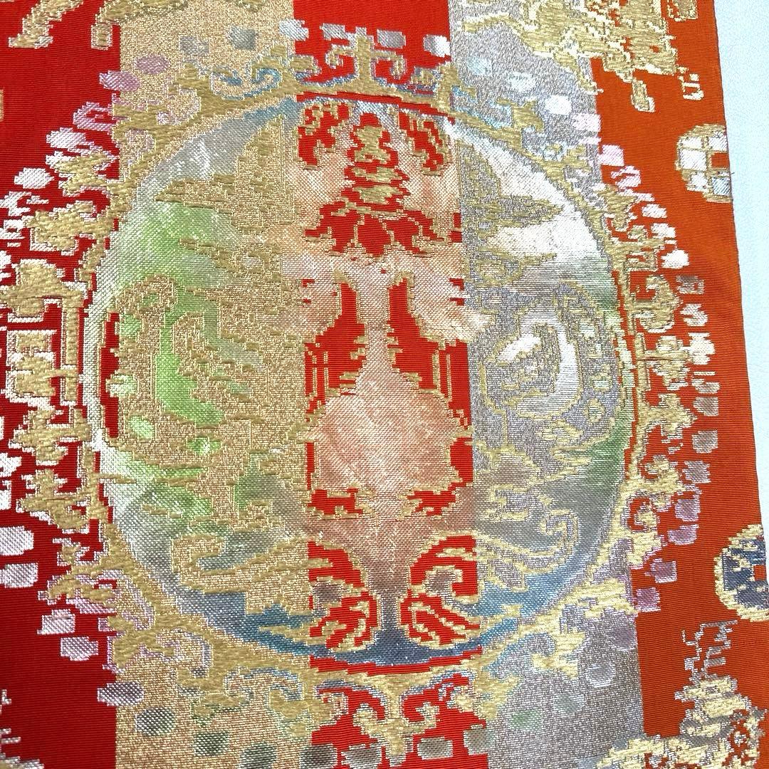 専用帯6047 ●最高級 龍村平蔵製 円文白虎錦 高級 正絹 六通 袋帯