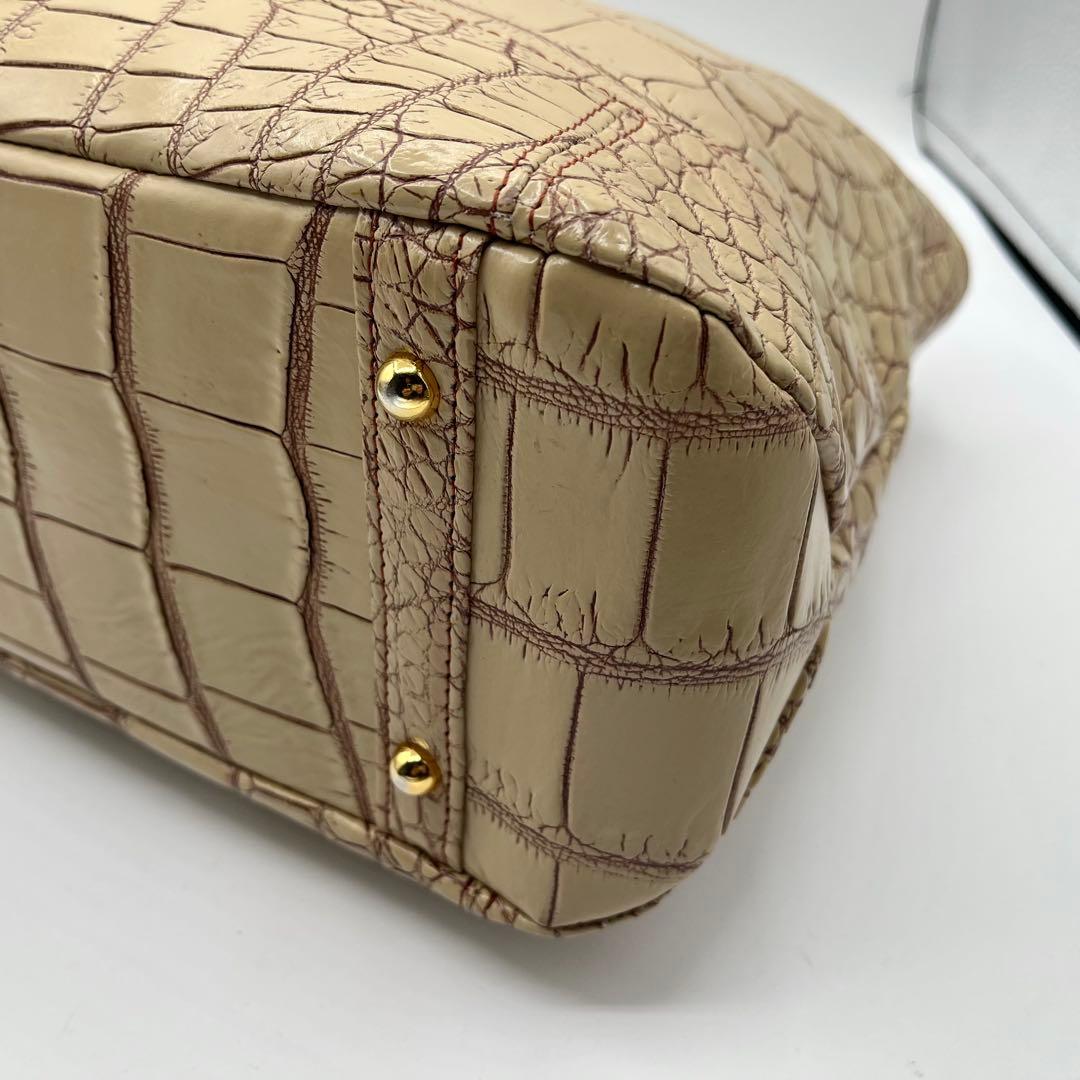 JRA認定 美品◎ クロコダイル ハンドバッグ 目地染め ベージュ 大容量