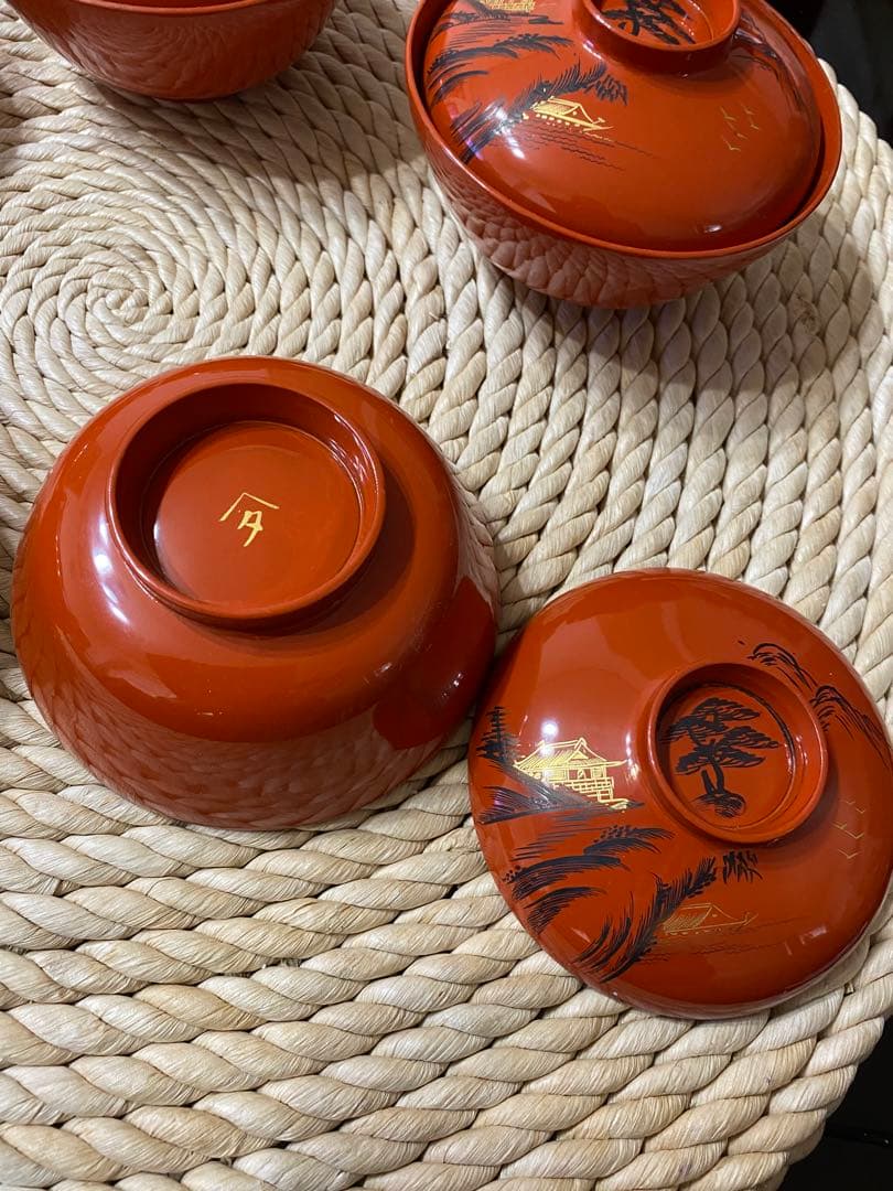 オレンジ色 蓋つき煮物椀 5個セット