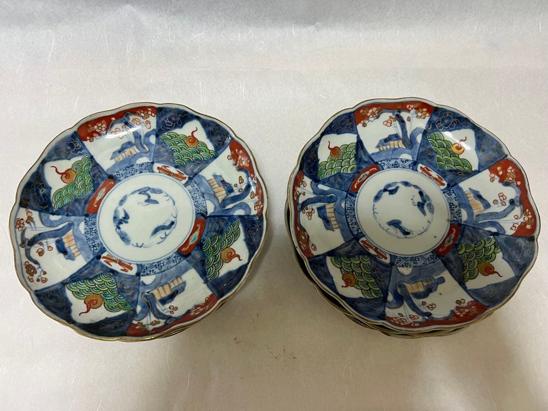 希少江戸時代 富長貴春 豆皿手塩皿 錦絵 色絵金彩時代物6点木箱あり直径21.5