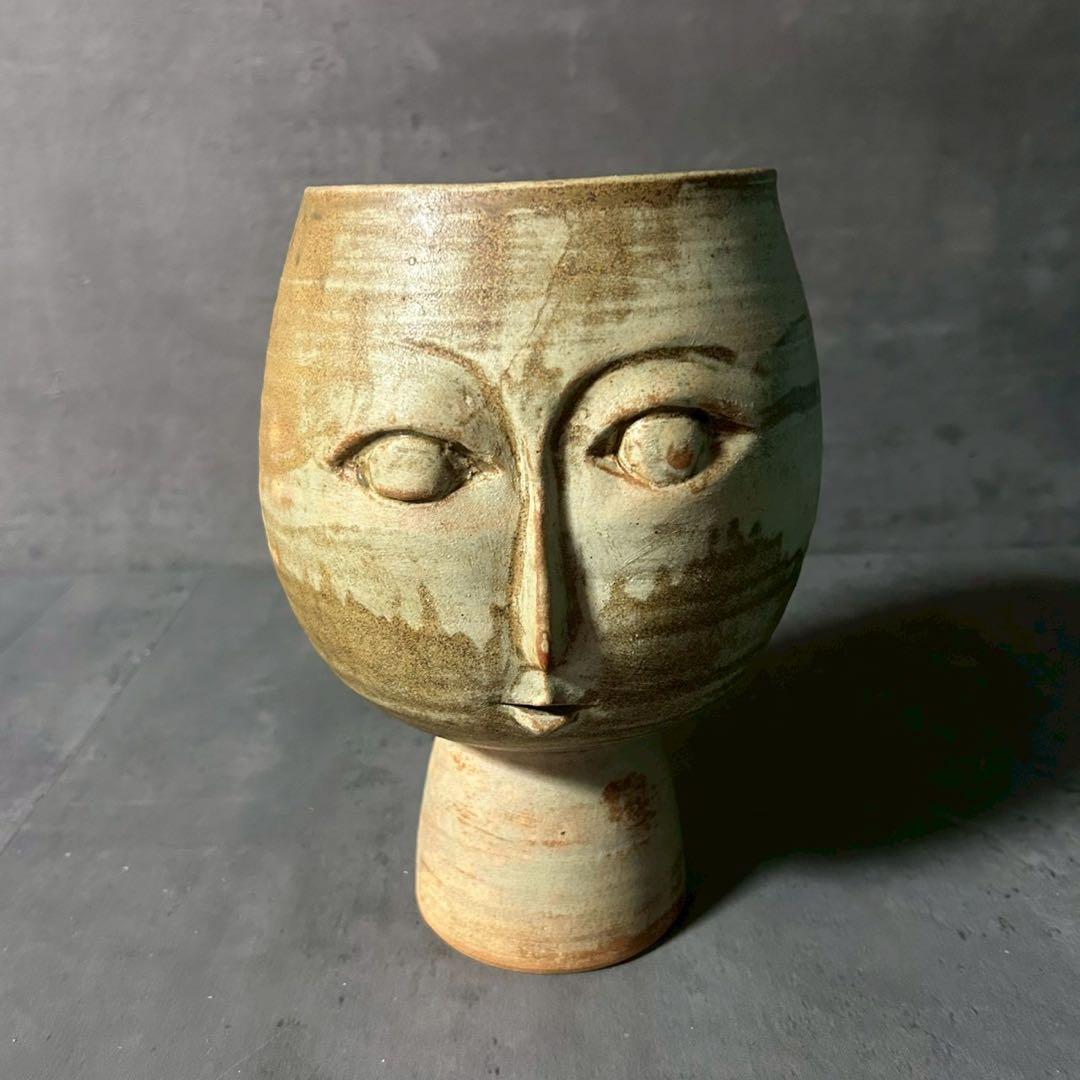 陶芸 オブジェ 花器 顔モチーフ 木箱付き 福島テレビ本社竣工記念