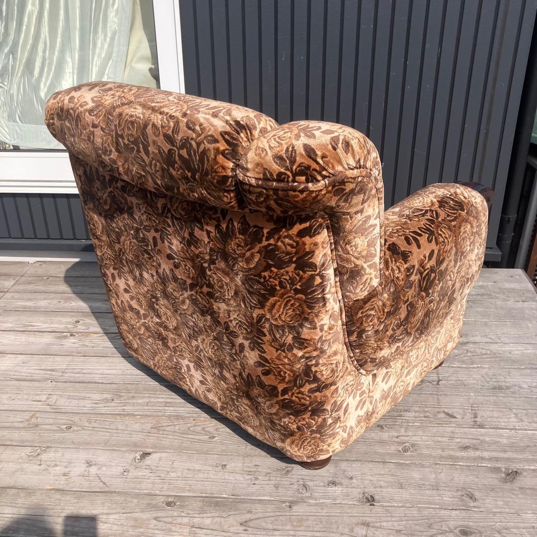 昭和レトロ 薔薇バラ柄 花柄ベロアソファ 1人掛けソファ アームチェア モケット