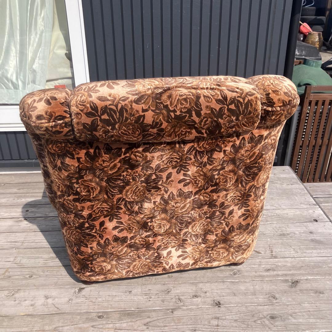 昭和レトロ 薔薇バラ柄 花柄ベロアソファ 1人掛けソファ アームチェア モケット