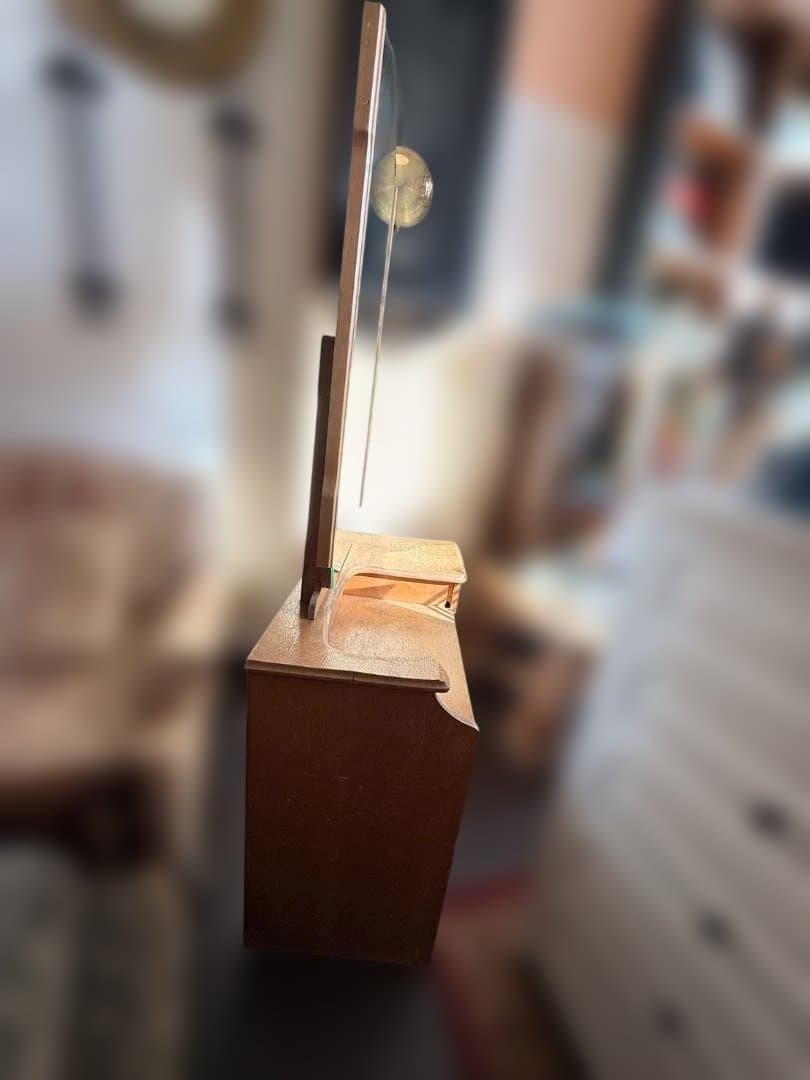 昭和レトロ 木製ドレッサー 鏡台 大型ミラー付き 収納 引き出し付き 幅76cm