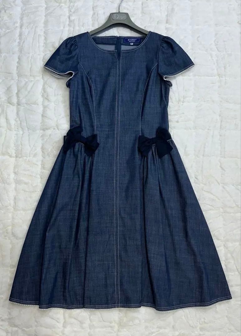 エムズグレイシー リボン 半袖 デニム ワンピース サイズ40