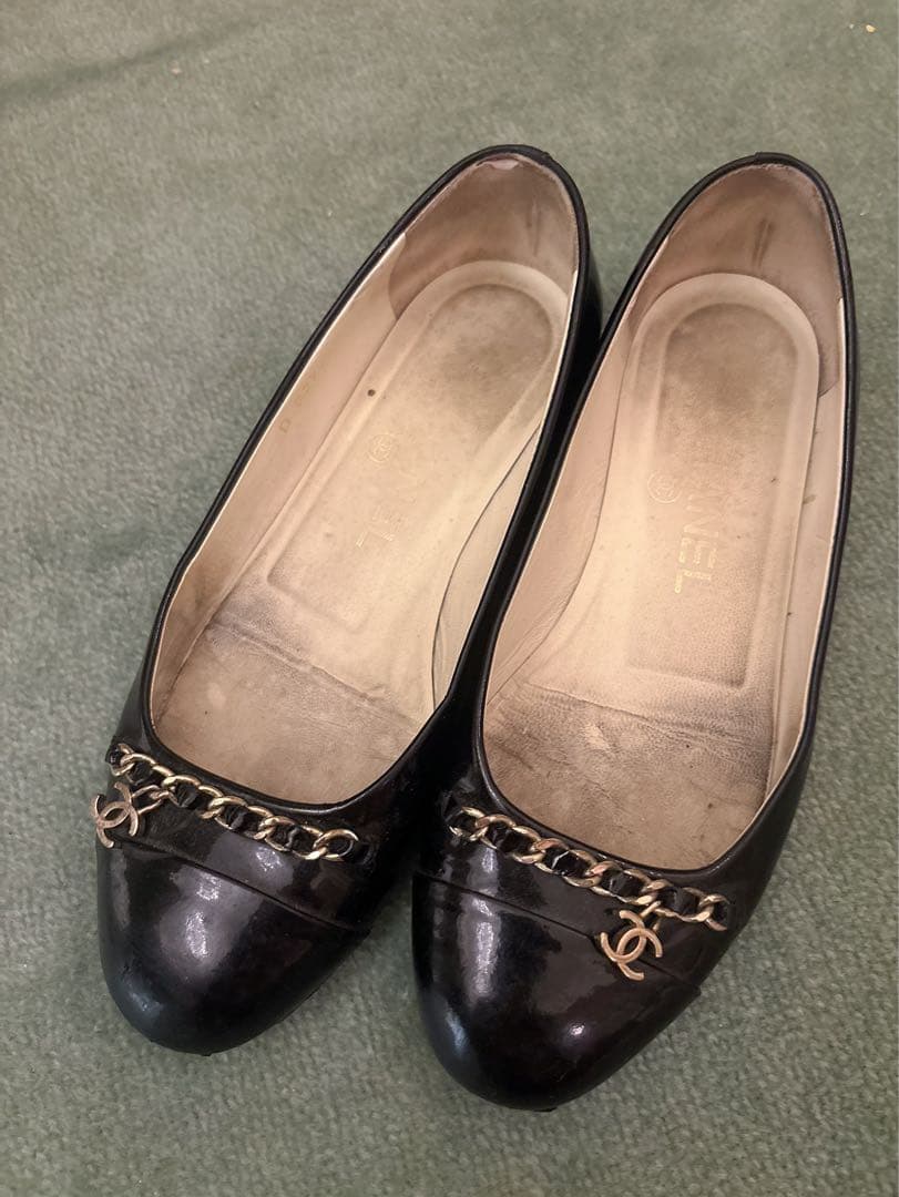 ♡本物♡シャネル♡CHANEL♡ブラックチェーンCCフラットシューズ36ハーフ