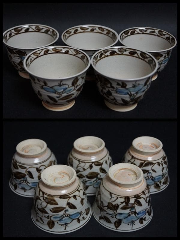 平安 楽峰造 色絵『花文』 急須 煎茶碗(五客) 煎茶器揃え 共箱