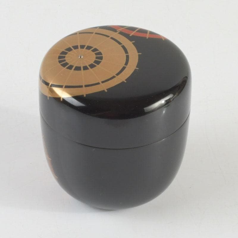 茶道具　山中塗　熊谷秀穂作　傘蒔絵　中棗　共箱　V　9489