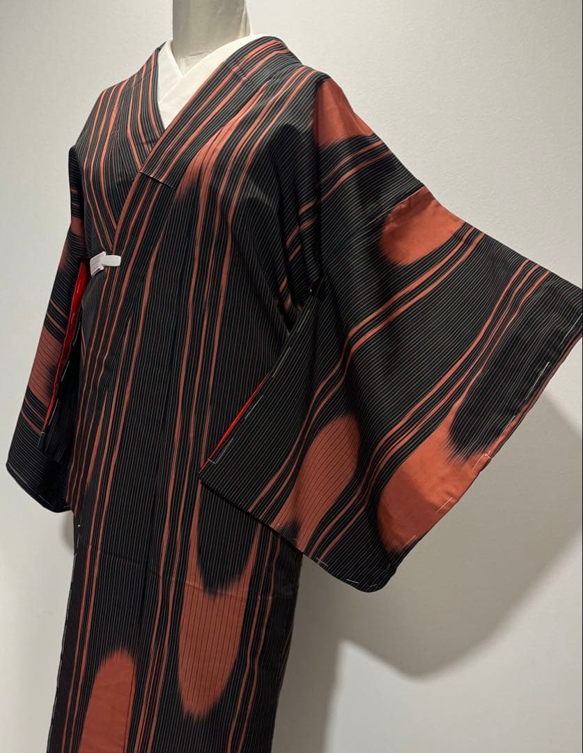 大正ロマン大胆な壺たれ文様 アンティーク小紋 銘仙 未使用しつけ極美品