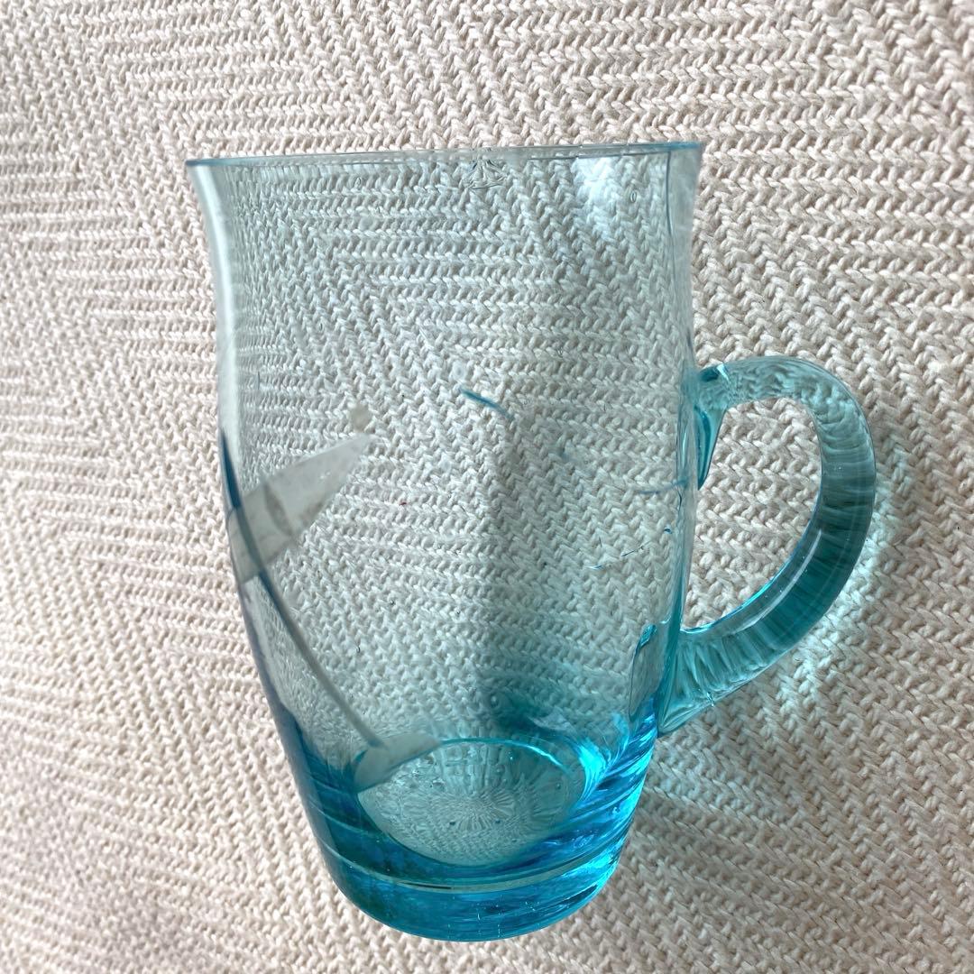 骨董 水色 ガラスカップ 零戦 戦闘機 切子細工 日本 レア ヒビあり