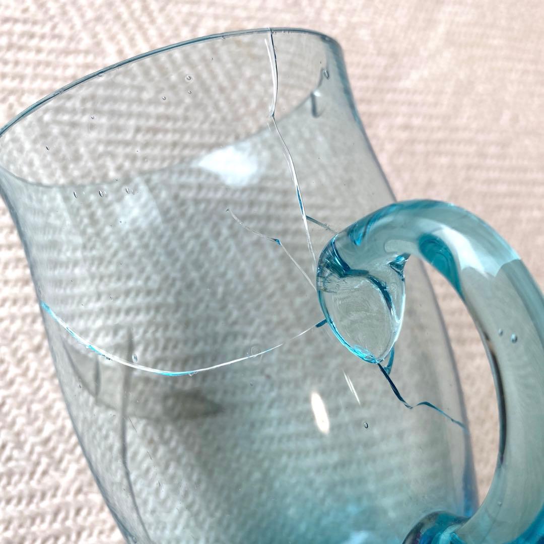 骨董 水色 ガラスカップ 零戦 戦闘機 切子細工 日本 レア ヒビあり