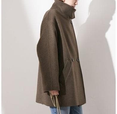 美品 L'ESSAGE MANTECOトップビーバースタンドショートコートカーキ