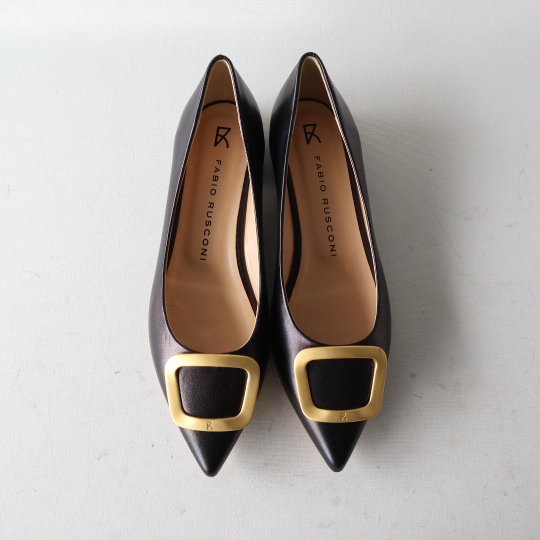 ほぼ未使用/現行ロゴ　ファビオルスコーニ　バックルフラットシューズ36黒23cm