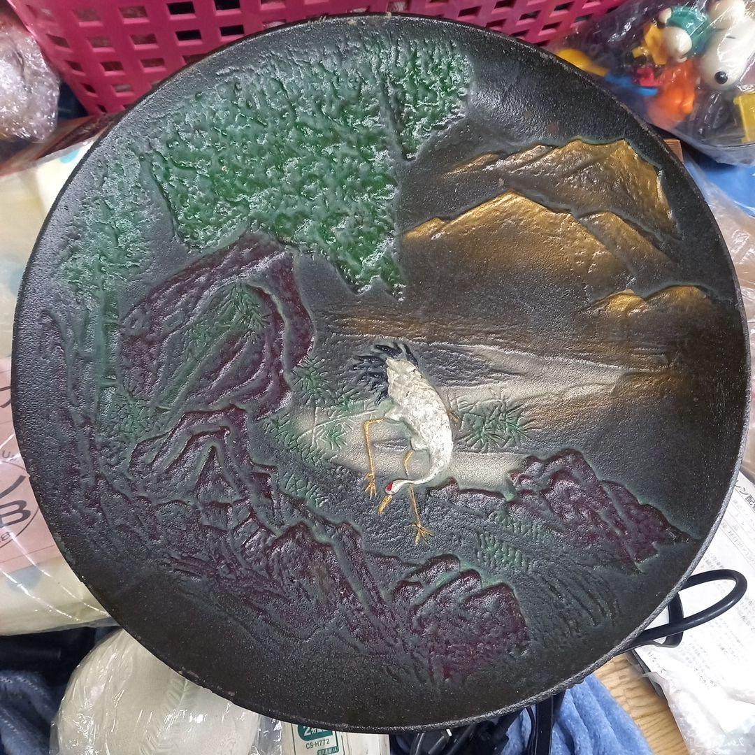 漆器 鶴と山の鋳物皿