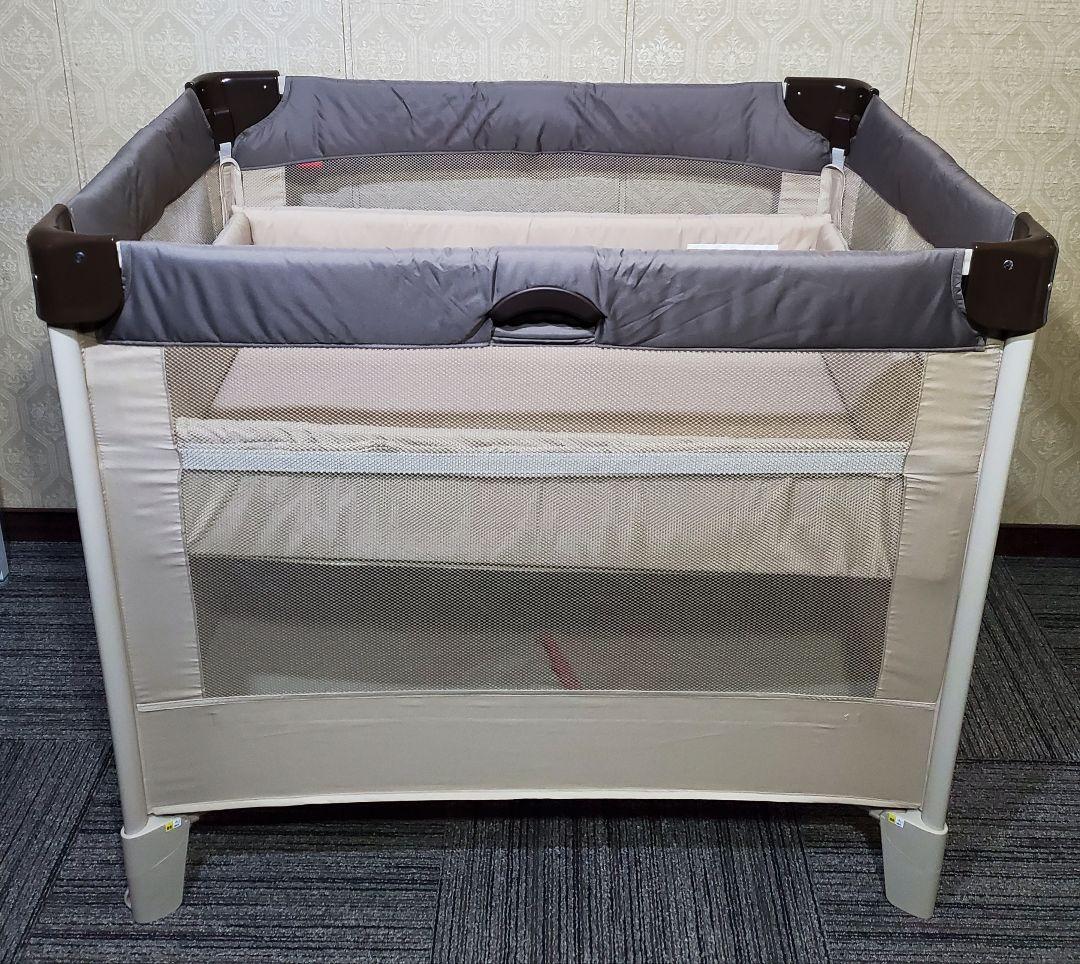 極美品 アップリカ ココネルエアー 折り畳み ベビーベッド ココアブラウン