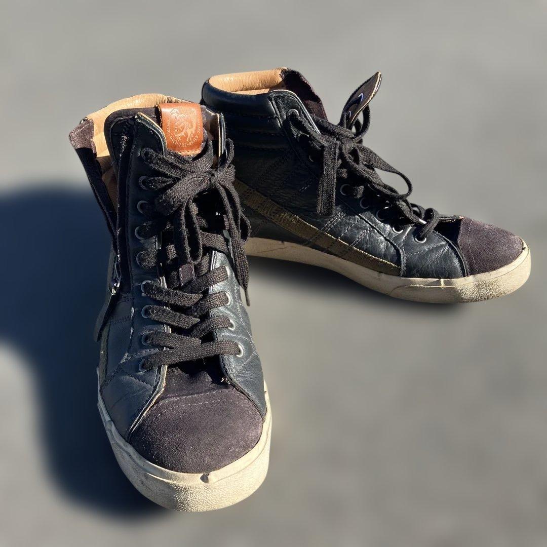 DIESEL 黒 レザー ハイカットスニーカー