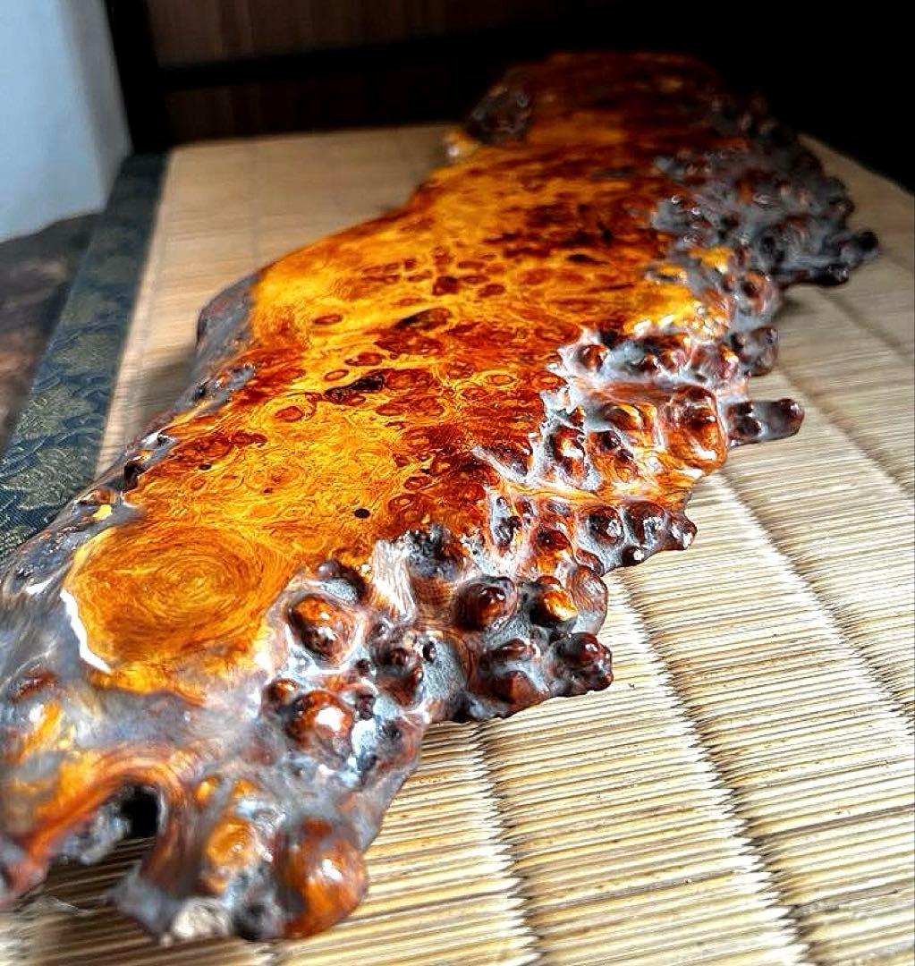 天然時代木 希少 横長 奥細 花梨 玉杢 瘤 四足 花台 香台 盆栽台 50㎝