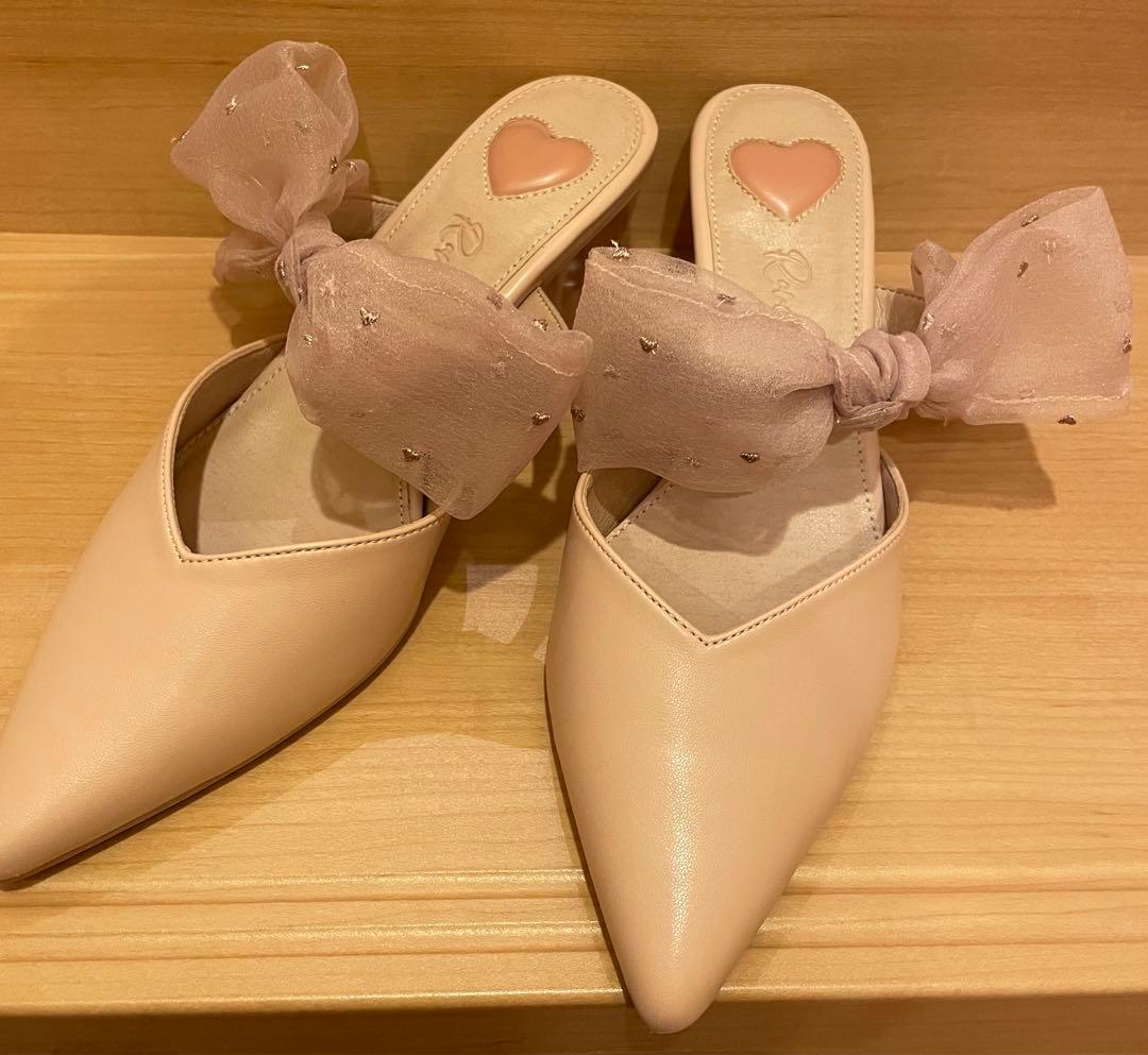 RANDA ハートコレクション シアーリボンミュールパンプス