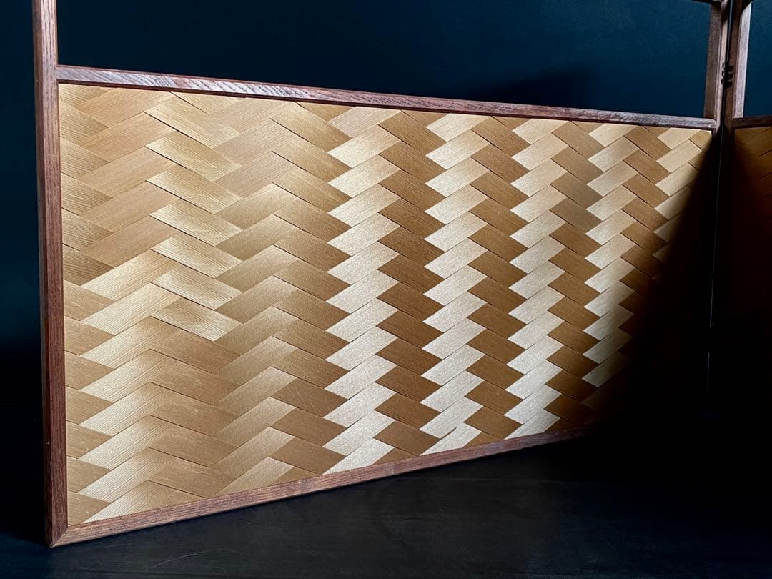 「祖」 利休梅 網代 両面使い 上透かし 桑縁 風炉先屏風 紙箱 （115⑥）