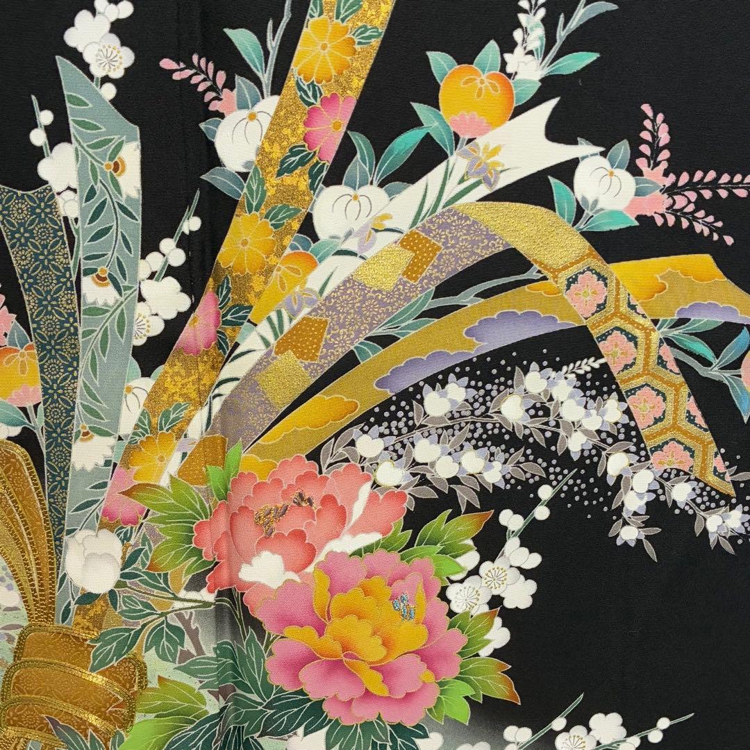 D159 黒留袖　友禅　金駒刺繍　正絹　着物　袷　極美品